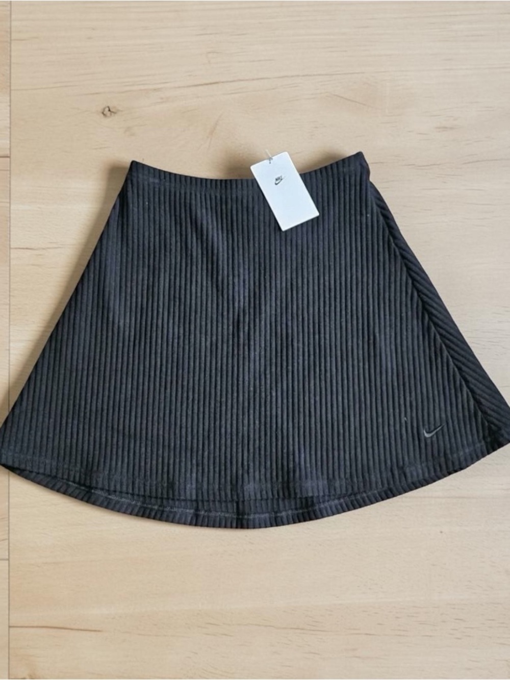 Nike Black Ribbed Skater Skirt with Swoosh